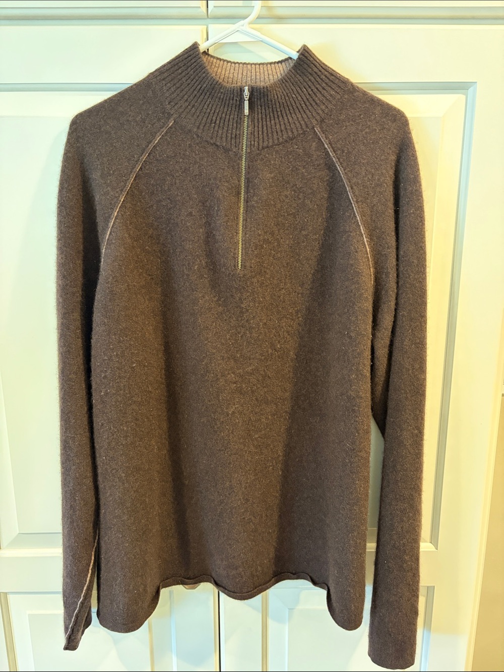 Men's Cashmere Brown Quarter Zip Mock Neck Sweater